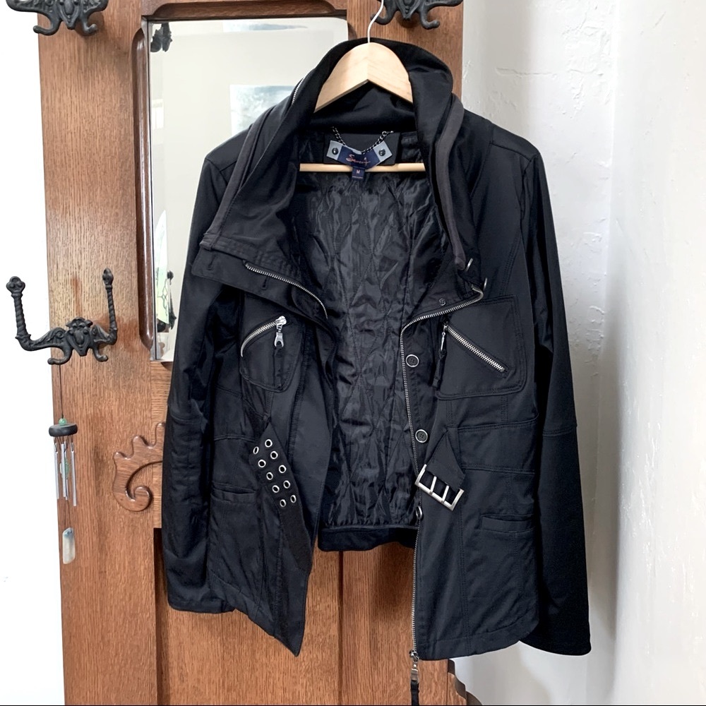 Seven Black Satin Utility Sport Jacket Coat
